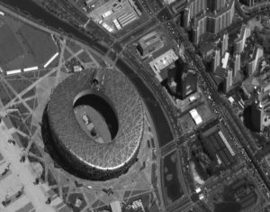 BEIJING, CHINA-JULY 12, 2008: This is a satellite image of the Olymic park in Beijing, China collected on July 12, 208. In just 2 minutes and 40 seconds, DigitalGlobe collected 24 high resolution images over the Olympic park.