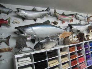 Mounted Alaskan-caught fish are also on display