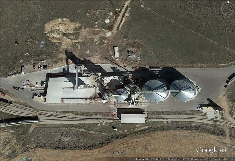 Grain storage facility near Nephi, Utah from above