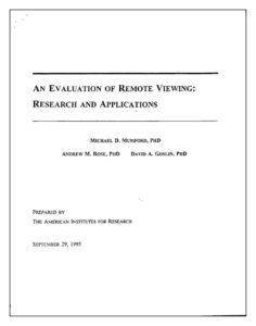 Cover of the American Institutes of Ressearch report to the Central Intelligence Agency on the US Government's Star Gate remote viewing program