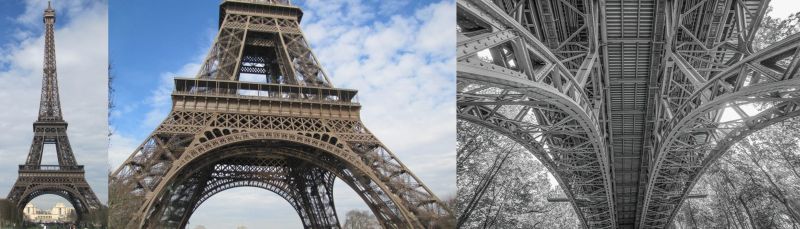 A hypothetical example of analytical overlay (AOL) in remote viewing. Two views of the assigned target, the Eiffel Tower, compared to the AOL of 