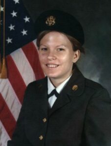 Gabrielle Pettingell as a young Army Reserve enlisted soldier before going on to college and commissioning as an officer