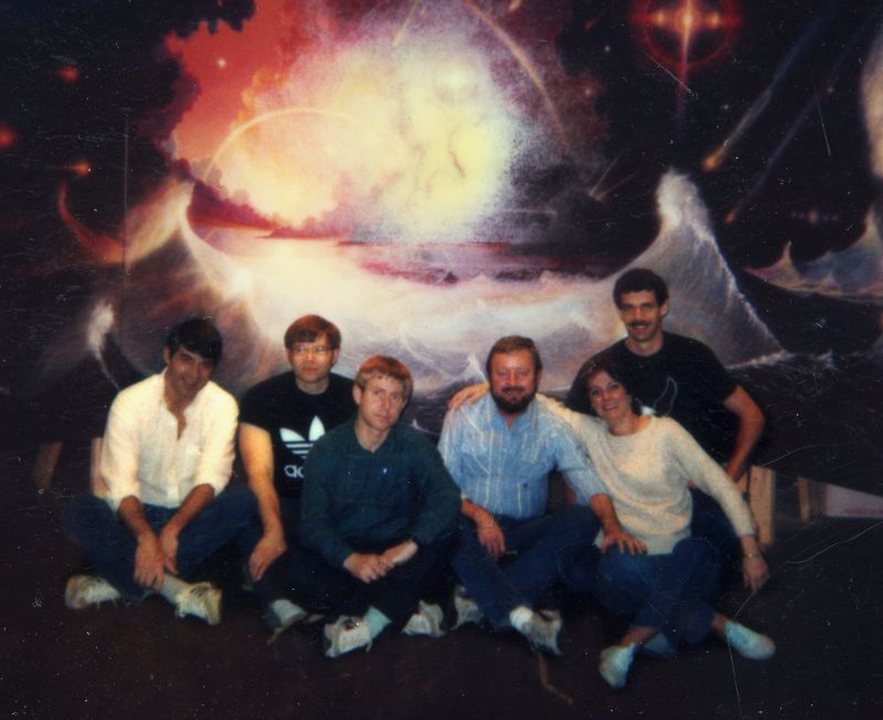 Remote viewing students with Ingo Swann in front of Millennium (left to right, Bill Ray, Paul H. Smith, Ed Dames, Ingo Swann, Charlene Shufelt, and Tom McNear). Photo courtesy Charlene Shufelt