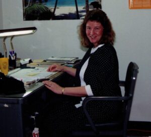 Captain Linda A. at her desk in the remote viewing program in the early 1990s