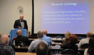 Paul H. Smith presenting on the intelligence uses of remote viewing to the LA Chapter of the Association of Former Intelligence Officers